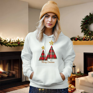 Christmas Tree in Red Plaid Gold Star Hoodie