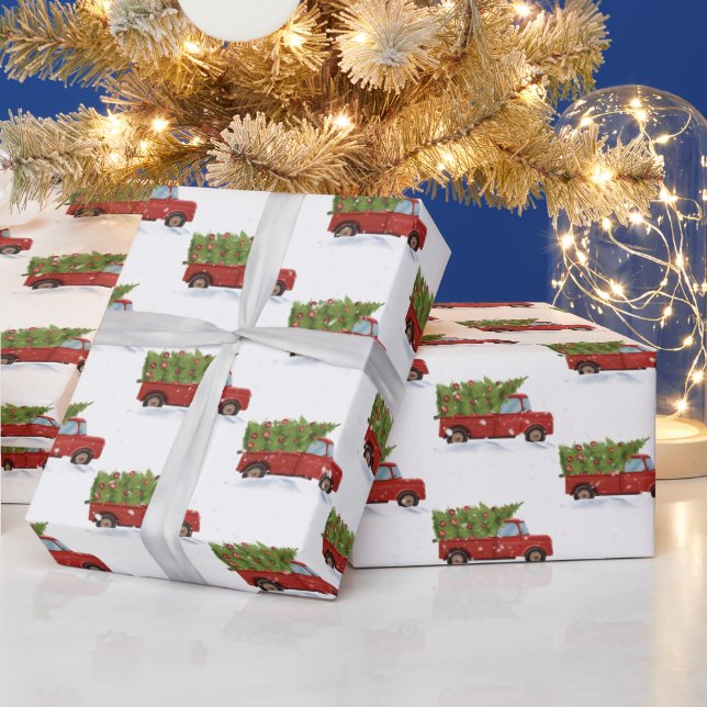 Christmas Tree in Red Truck  Wrapping Paper (Holidays)