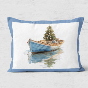 Christmas Tree in Row Boat Holiday Accent Pillow