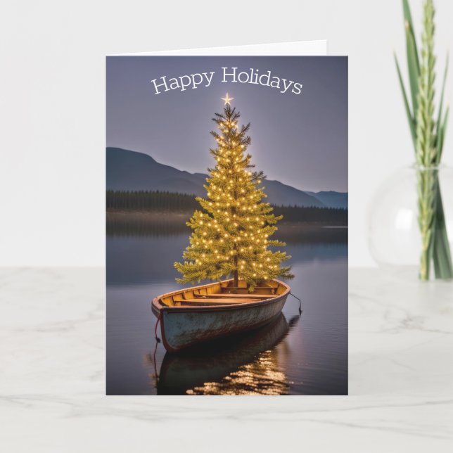 Christmas Tree In Rowboat Holiday Card (Front)