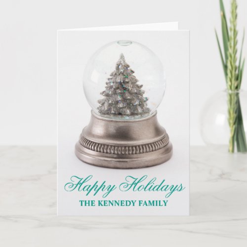 Christmas tree in snow globe holiday card