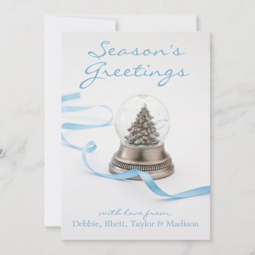 Christmas tree in snow globe with ribbon holiday card