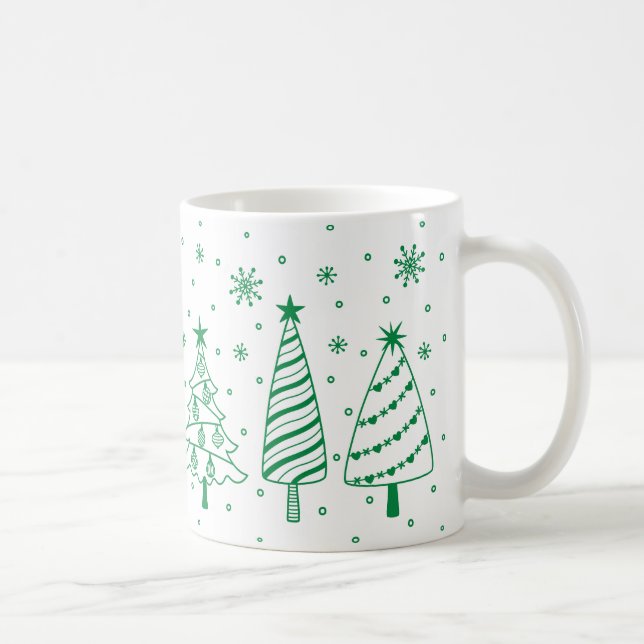 Christmas Tree in Snow Green and White Inky Doodle Coffee Mug (Right)