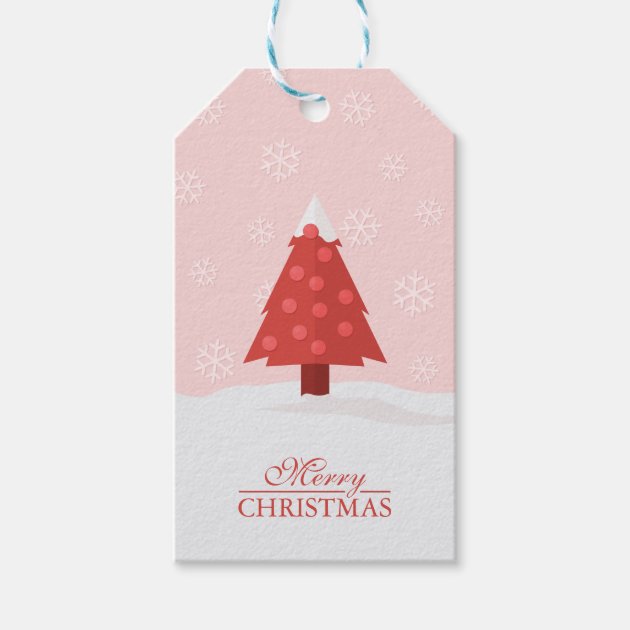 Christmas Tree In Snow With Snowflakes Gift Tags