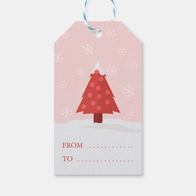 Christmas Tree In Snow With Snowflakes Gift Tags