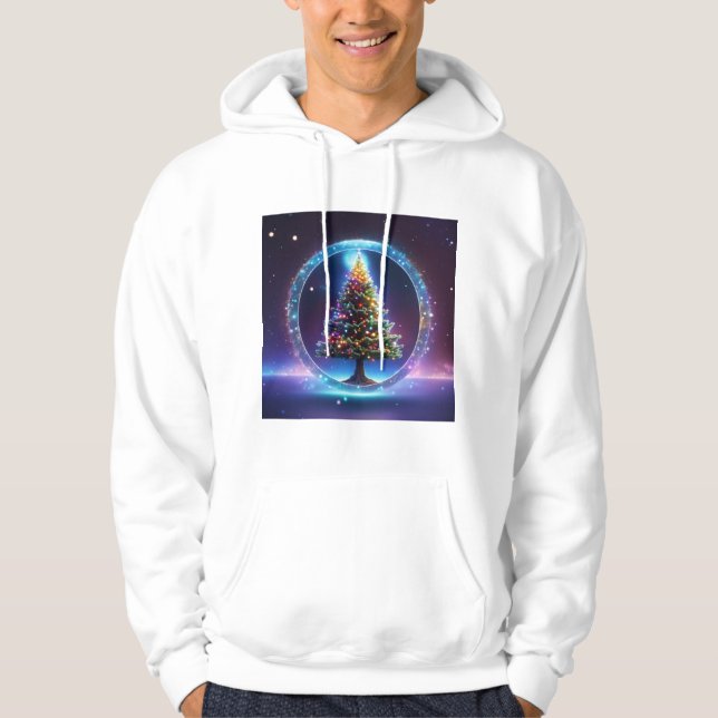 "Christmas Tree in Space Printed Hoodie" Hoodie (Front)