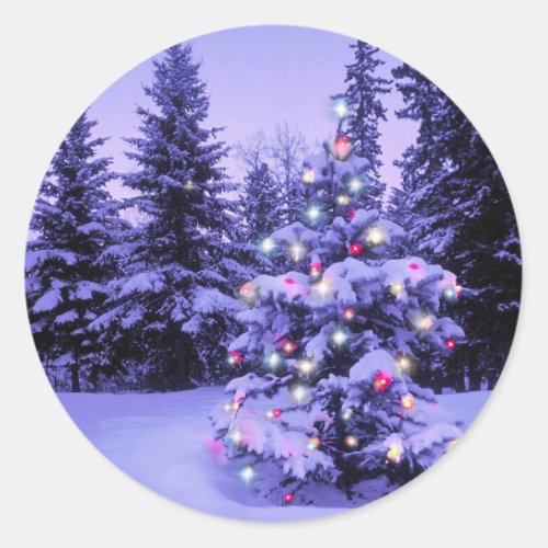 Christmas Tree in the Forest Classic Round Sticker