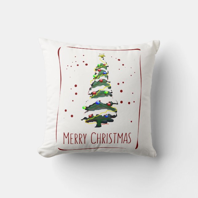 Christmas Tree In The Snow, Greeting Card 2022 Throw Pillow (Front)