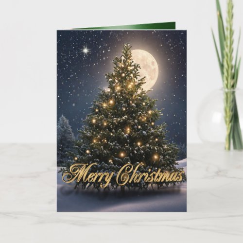 Christmas tree in the snow holiday card