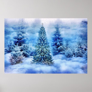 Christmas Tree in the Snowy Forest Poster