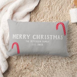 Christmas Tree Joy Candy Canes Family Name Lumbar Pillow