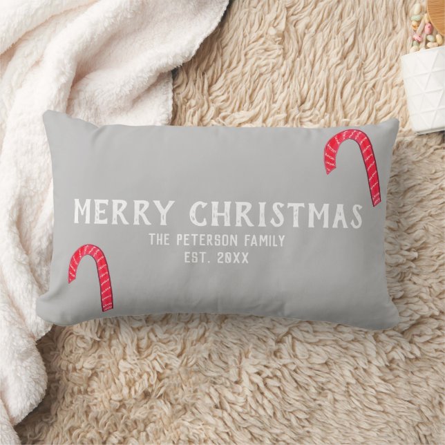 Christmas Tree Joy Candy Canes Family Name Lumbar Pillow (Blanket)