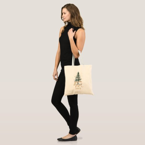 Christmas tree Joyeux Noel Typography Tote Bag