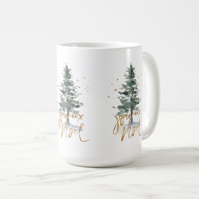 Christmas tree Joyous Noel gold typography Coffee Mug (Front Right)