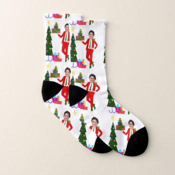 Christmas Tree Justin Trudeau Socks by funnychristmas at Zazzle