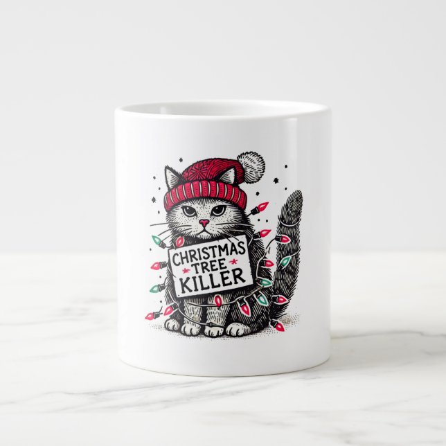 christmas tree killer cat giant coffee mug (Front)