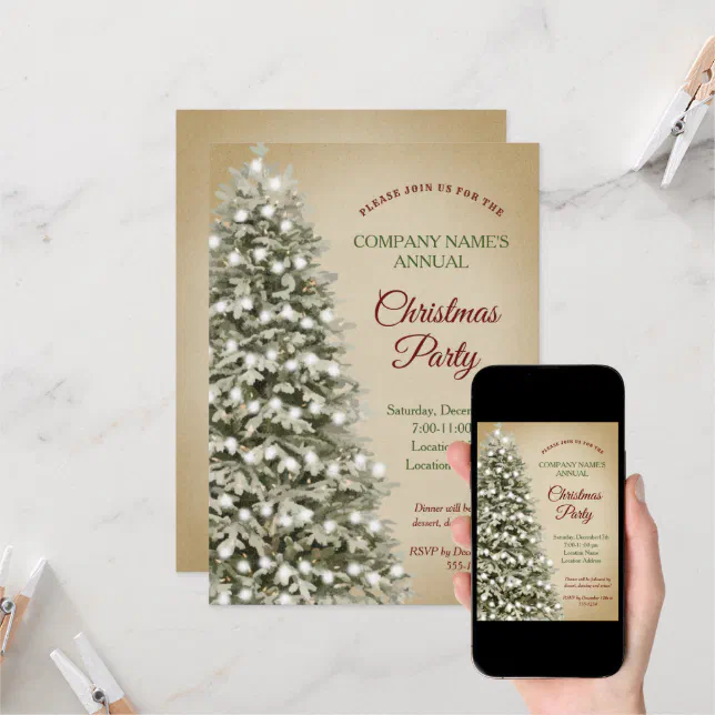 Christmas Tree Kraft Paper Company Holiday Party Invitation Zazzle