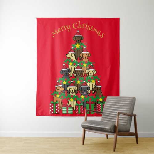 Christmas Tree Labradors Four Red Tapestry
