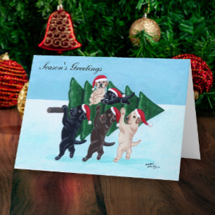 Christmas Tree Labradors in the Snowfield Holiday Card