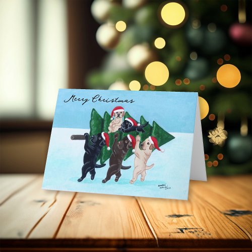 Christmas Tree Labradors in the Snowfield Holiday Card