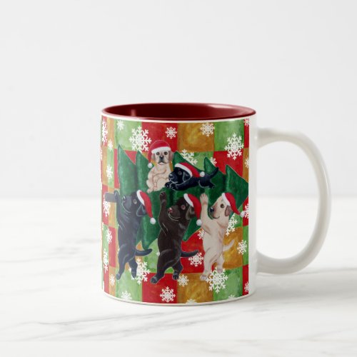 Christmas Tree Labradors Mosaic  Snowflakes Two_Tone Coffee Mug