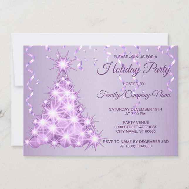 Christmas Tree Lavender Holidays Dinner Party  Invitation (Front)