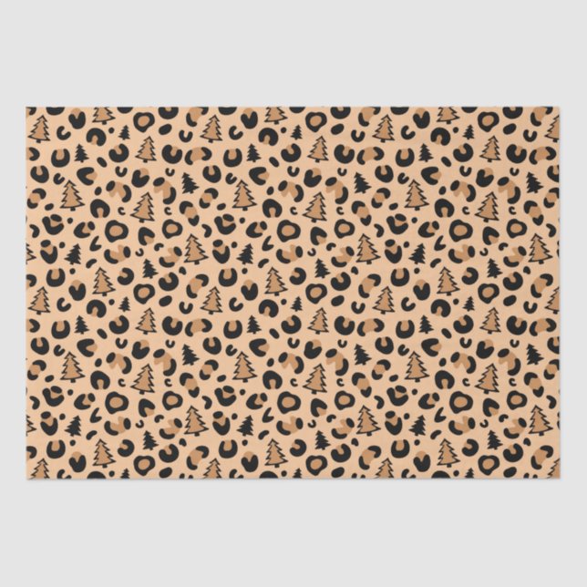 Christmas Tree Leopard Print Pattern Tissue Paper (Front)