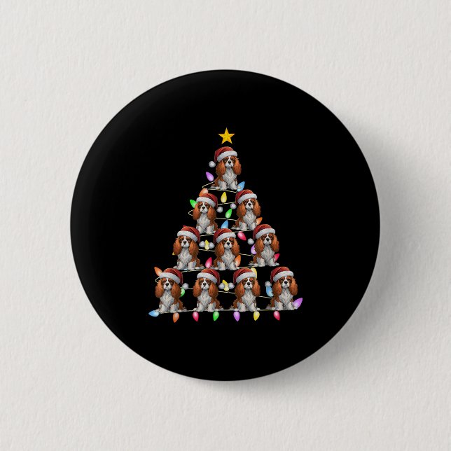 Christmas Tree Light Santa Cavalier King Charles S Button (Front)