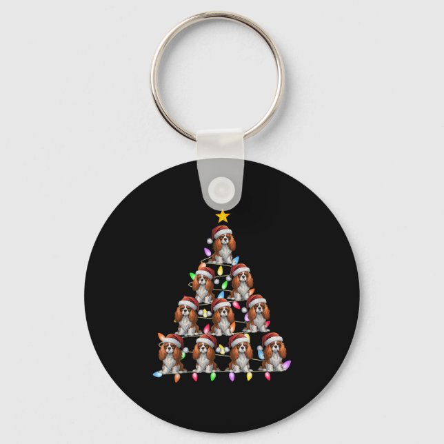 Christmas Tree Light Santa Cavalier King Charles S Keychain (Front)
