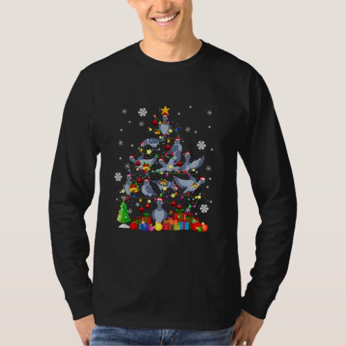 Christmas Tree Light Santa Pigeon Bird Lover  T_Shirt