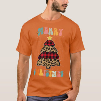 Christmas Tree Light Xmas Retro Groovy Leopard Buf T-Shirt