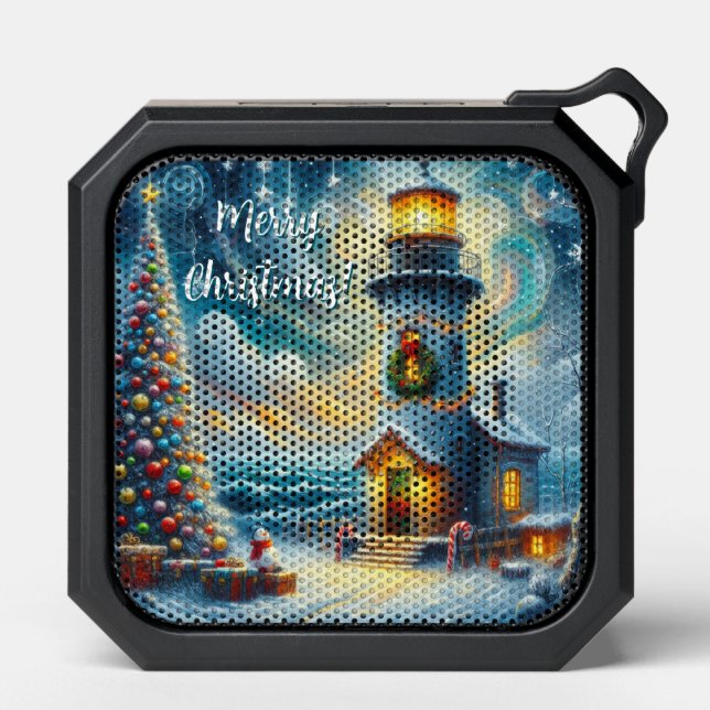 Christmas Tree Lighthouse Nautical Coastal Blue Bluetooth Speaker (Front)