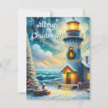 Christmas Tree Lighthouse Nautical Coastal Blue Holiday Card<br><div class="desc">Christmas Tree Lighthouse Nautical Coastal Blue
Please follow me; I create new designs and products daily!
Feel free to contact me with your design needs.</div>