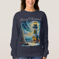 Christmas Tree Lighthouse Nautical Coastal Blue