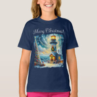 Christmas Tree Lighthouse Nautical Coastal Blue