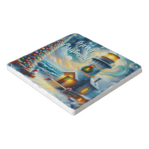 Christmas Tree Lighthouse Nautical Coastal Blue Trivet