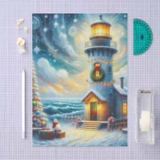 Christmas Tree Lighthouse Nautical Decoupage Tissue Paper