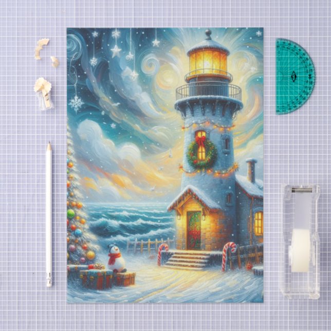 Christmas Tree Lighthouse Nautical Decoupage Tissue Paper (Craft)