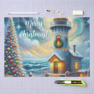 Christmas Tree Lighthouse Nautical Decoupage Tissue Paper