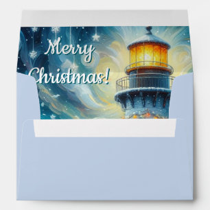 Christmas Tree Lighthouse Nautical Self-Addressed Envelope