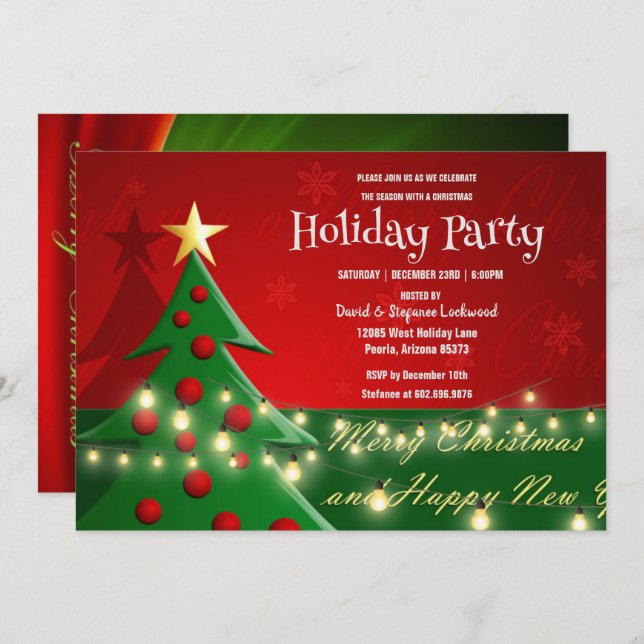 Christmas Tree, Lights, Christmas Party Invitation (Front/Back)