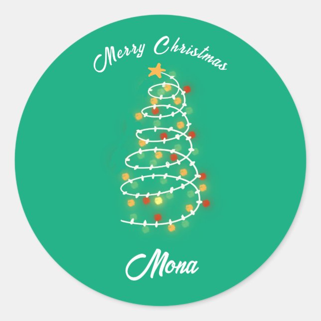 Christmas tree lights custom name classic round sticker (Front)