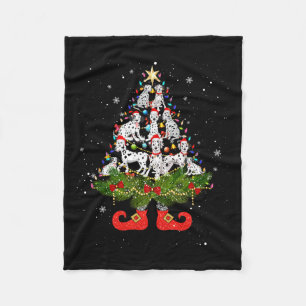 Christmas Tree Lights Cute Santa Hat Dog Lover  Fleece Blanket