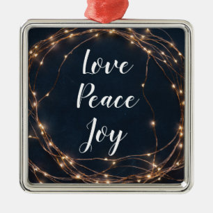 Christmas Tree Lights Love Peace Joy Custom Text Metal Ornament