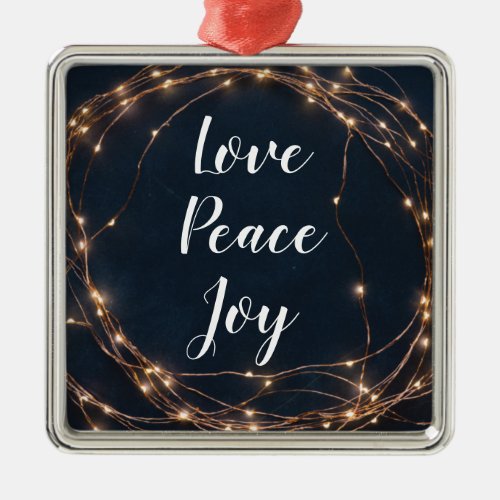 Christmas Tree Lights  Love Peace Joy Custom Text Metal Ornament