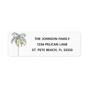 Christmas Tree Lights on Palm Tree Return Address Label