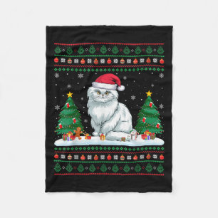 Christmas Tree Lights Persian Cat Santa Ugly Xmas Fleece Blanket