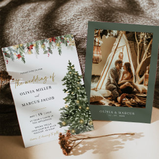 Christmas Tree Lights Pine Elegant Winter Wedding Invitation