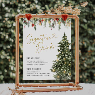 Christmas Tree Lights Pine Winter Bar Sign 8x10