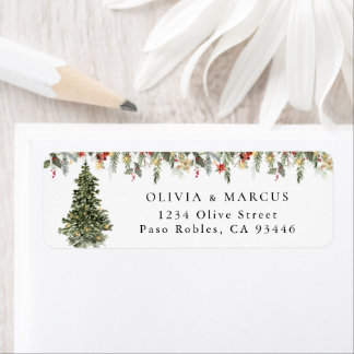 Christmas Tree Lights Pine Winter Return Address Label